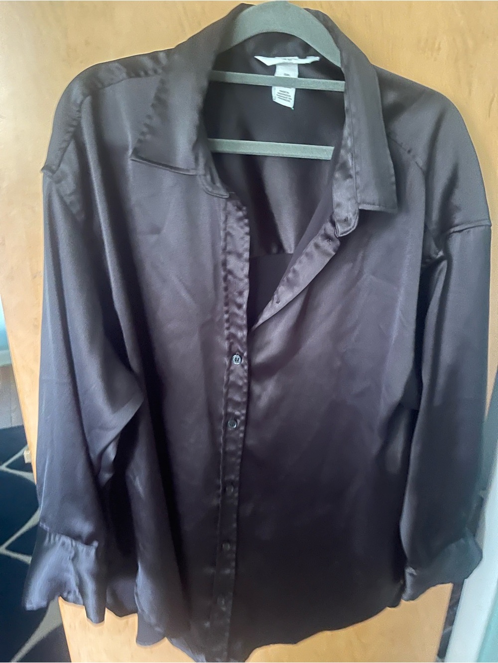 H&M Black Satin-Look Button-Up Blouse
